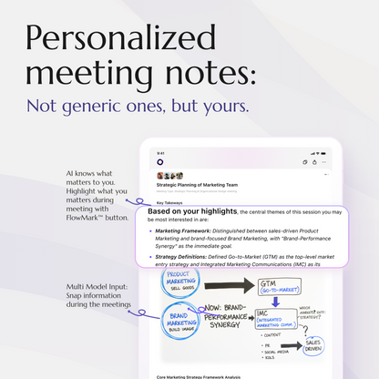 Flowtica app showing personalized AI meeting notes