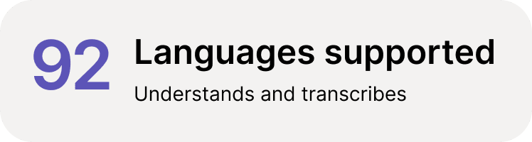 92 languages supported — Understands and transcribes.